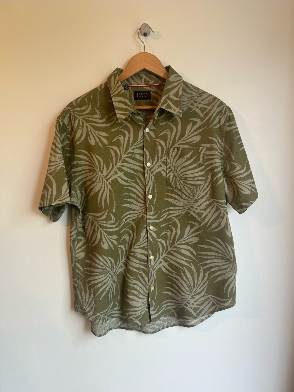 Jach’s New York Olive Green Short Sleeve Leaf Print Button-Down Shirt